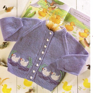 Cute Little Ducks- Cardigan, Baby Knitting Pattern-DK/8ply- chest 20" - 26"- Instant Download