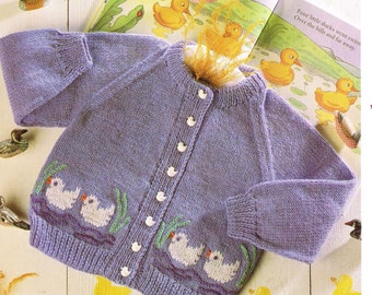 Cute Little Ducks- Cardigan, Baby Knitting Pattern-DK/8ply- chest 20" - 26"- Instant Download