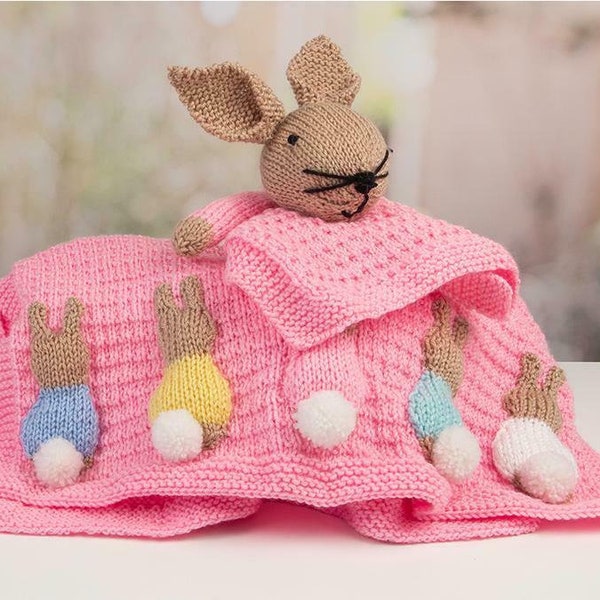 Baby Double Knitting Bunny Rabbit Blanket & Comforter in DK/8ply wool-PDF