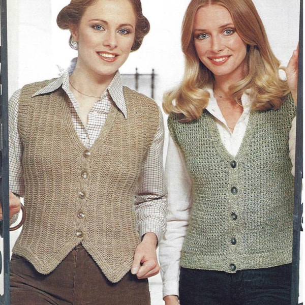 Womans Waistcoats pointed or Straight Fronts Knitted in DK 8Ply Light worsted wool- fits chest 32" - 38" Knitting pattern Download PDF