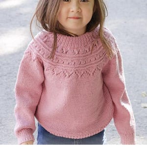 Girl's Top Down Textured Yoked round neck sweater Jumper Fits 2-12 Years Knitted in DK 8 Ply Light worsted PDF KNITTING Pattern Downloadable