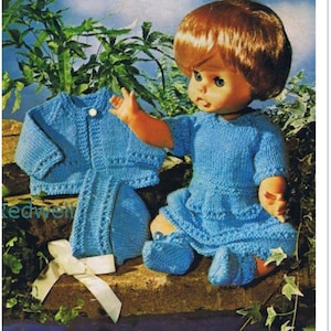 Dolls outfits to knit in DK wool- fits 14&quot;-18&quot; dolls dress- cardigan- hat- download PDF Knitting pattern