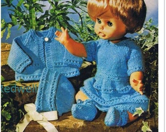 Dolls outfits to knit in DK wool- fits 14"-18" dolls dress- cardigan- hat- download PDF Knitting pattern