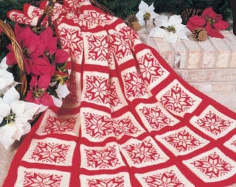 PDF Knitting Pattern- Instant Download Christmas   Snowflake blanket/ Afghan- Aran wool