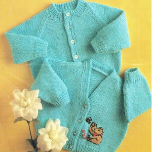 Easy Knit baby Cardigan&#39;s with or without motif,DK/8ply Yarn- chest 16 - 22 Ins- Instant download Knitting Pattern