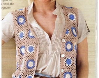 Ladies Crochet granny squares, sleeveless waistcoat- Jacket- 36- 48" Bust - Instant Download PDF Crochet Pattern