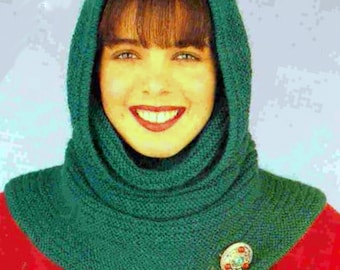 Woman's Ladies Vintage  hooded Cowl, easy Knit- DK/8PLY- Knitting Pattern PDF Instant download- One Size