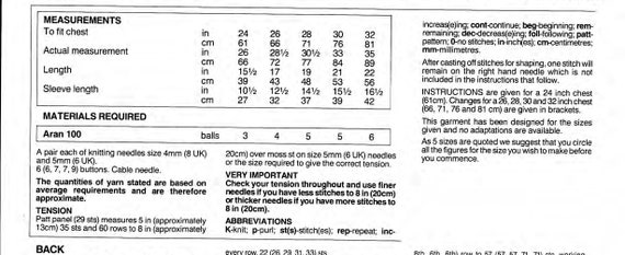 Girls- Aran Cable Cardigan- Aran-10 Ply Worsted Wool- Chest 24-32