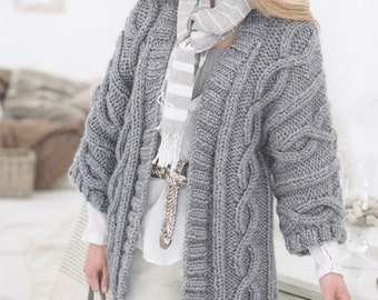 PDF Knitting Pattern Instant Download Beautiful ladies super Chunky cable Jacket- Long Short Knitting pattern- fits 32-42 chest