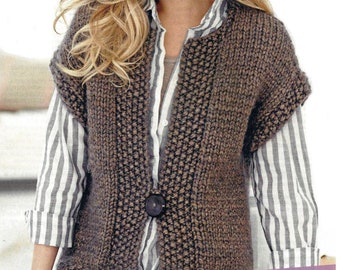 ladies Easy - Super Chunky Waistcoat 32&quot; - 42&quot; Knitting PATTERN 32 to 42 Inch chest PDF Instant download