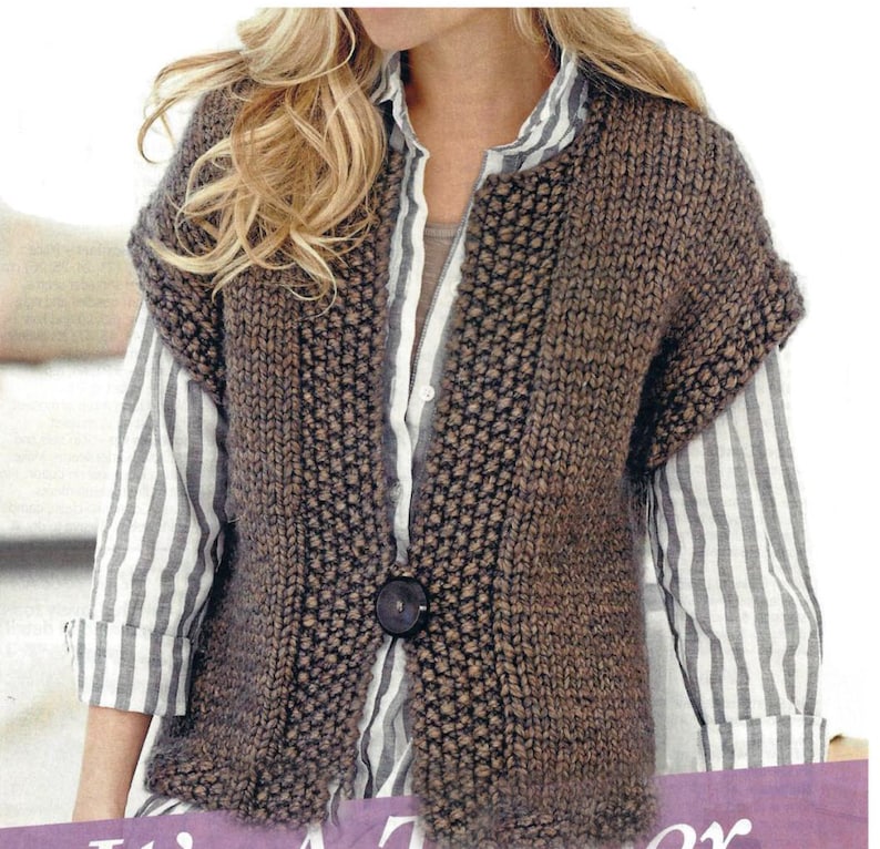 ladies Easy Super Chunky Waistcoat 32 42 Knitting PATTERN 32 to 42 Inch chest PDF Instant download image 1