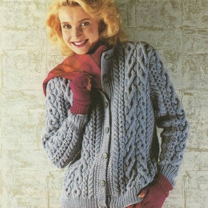 Knitting pattern- PDF-ladies Cable Aran 10 Ply Worsted knitted  Cardigan Jacket Instant Download Chest 32-42&quot; PDF