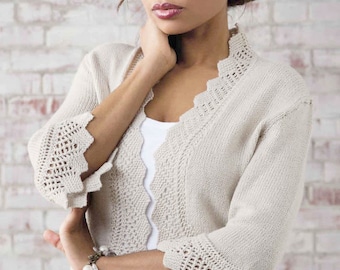 PDF Knitting Pattern - Womans Deep Lace Border cardigan Sport-Weight Wool - Instant download - 37" - 59" larger sizes