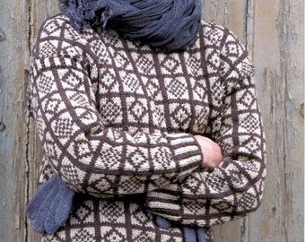 Sanquhar Aran Crew Neck- Pullover- Jumper- Sweater- Aran wool- fits - 34-44 Ins -Instant Download Knitting Pattern