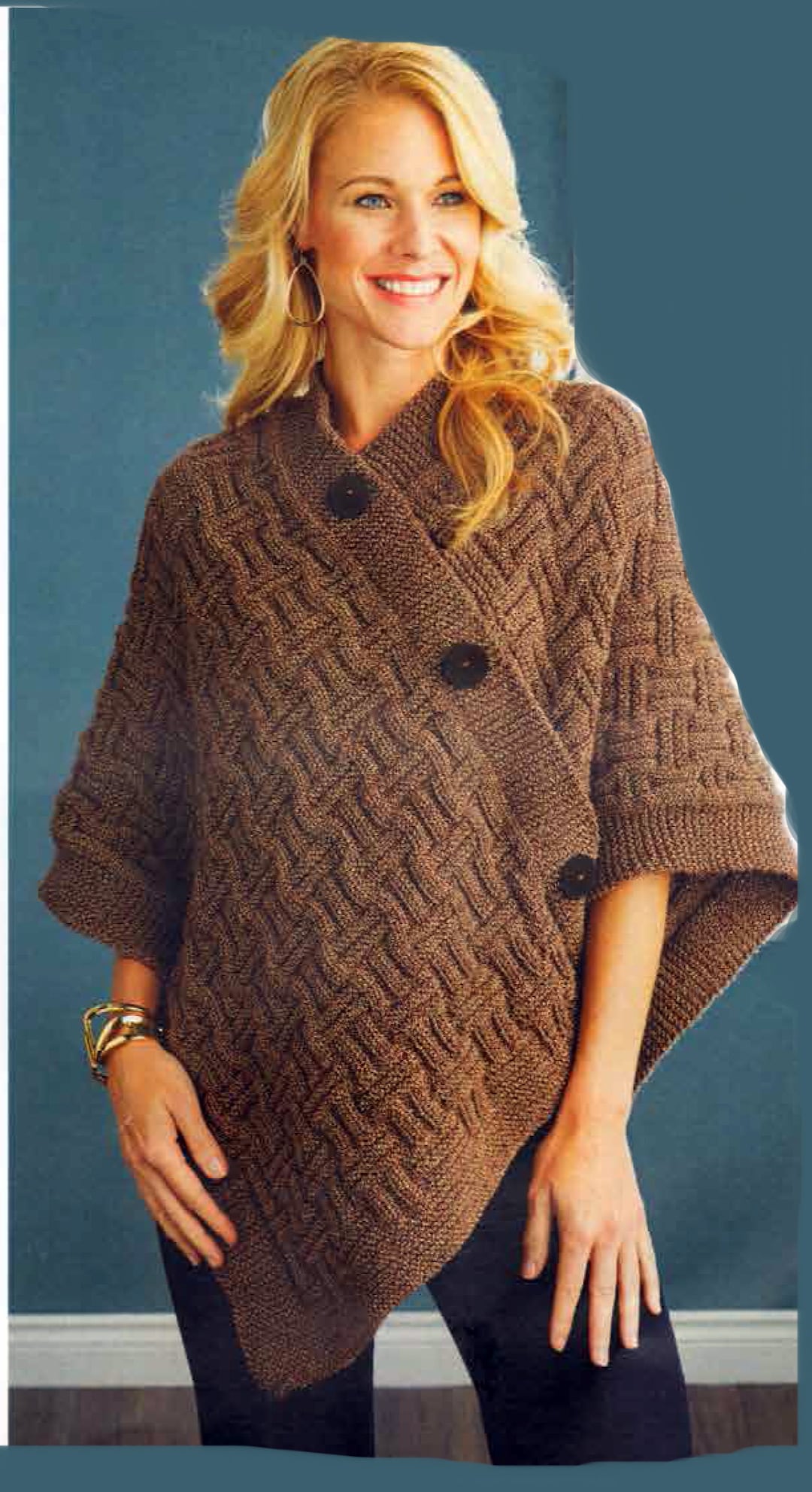 PDF Knitting Pattern Womans Poncho Ribbed Basket Weave 28