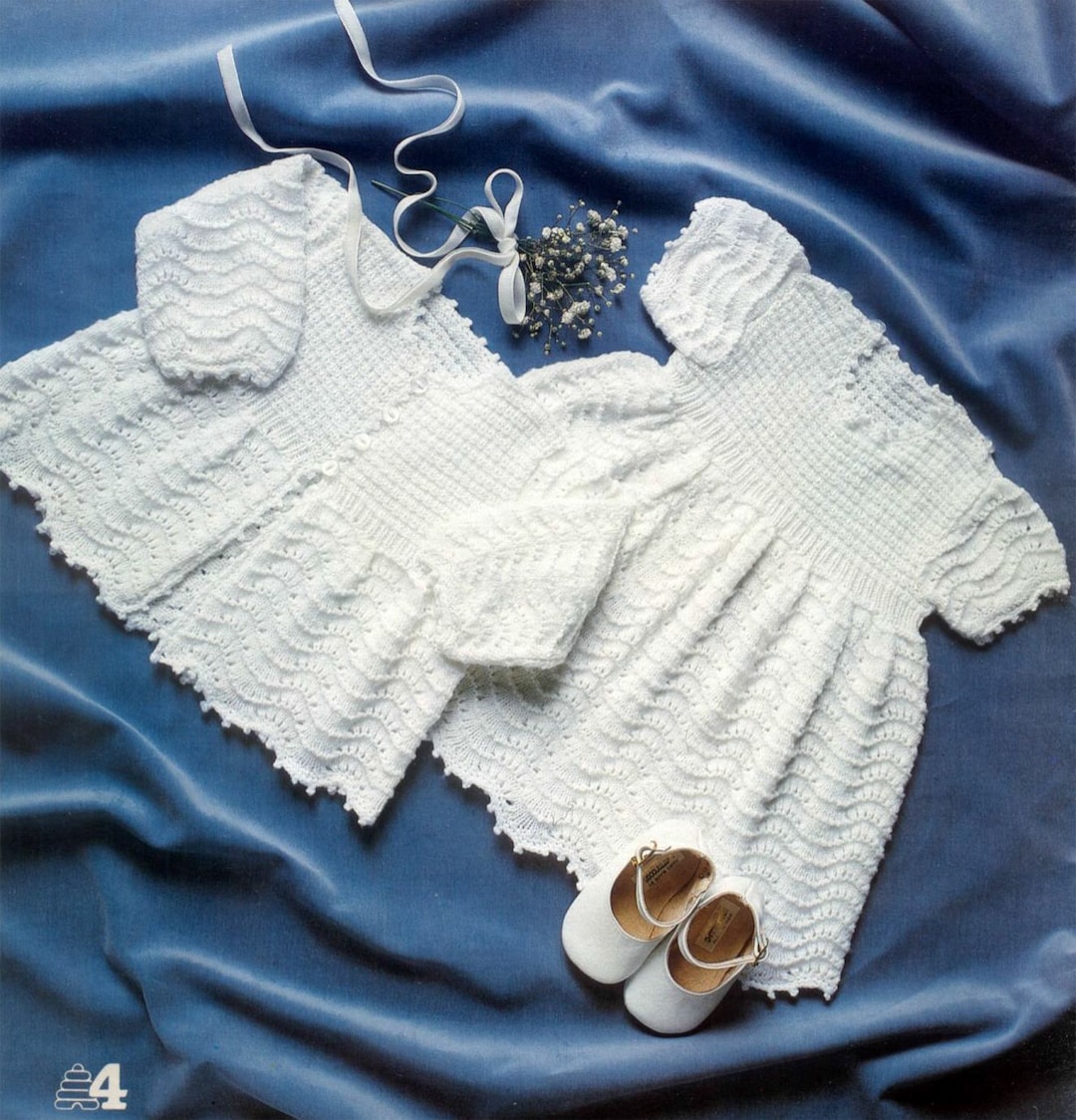 Baby Girl short christening dress & jacket 3ply wool Etsy España