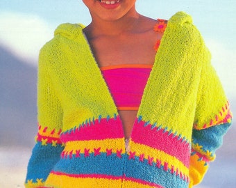 Funky Cardigan/ Jacket with hood, DK/8PLY 22-32"  Bust -Knitting Pattern- Instant Download