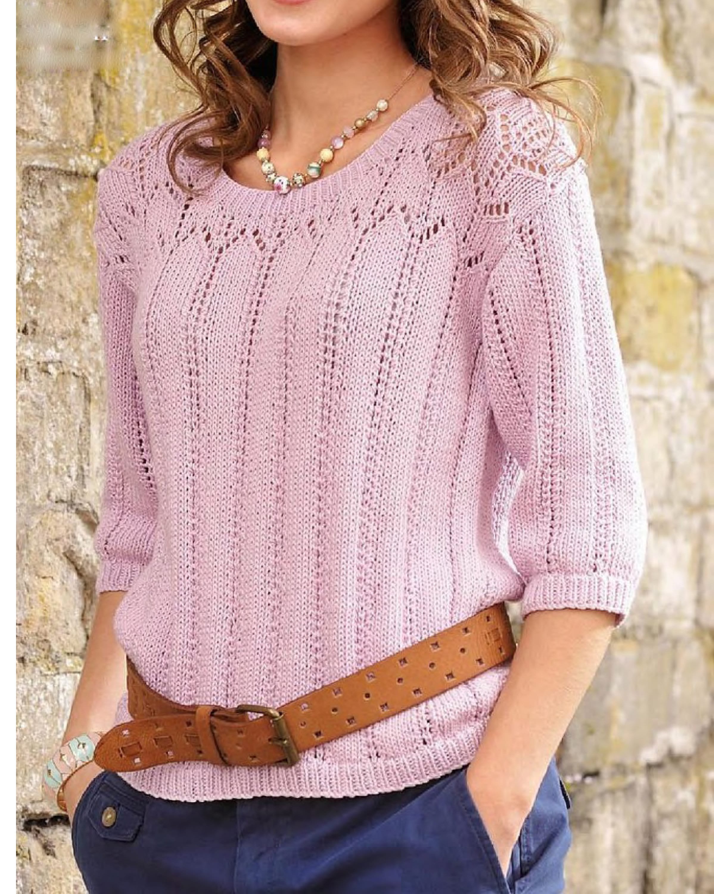 Woman's Cotton DK Lace Crop Sleeve Sweater- Jumper-pullover