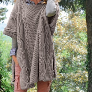 Ladies Chunky Cable Poncho- One size PDF Knitting Pattern Instant Download
