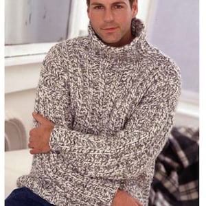 Man&#39;s Quick Easy Ribbed  Polo Neck  Sweater-Jumper- Super chunky Super Bulky wool- Fits 36-46 Ins- Knitting Pattern Instant Download
