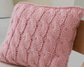 Easy Knitted Super Chunky Quick Knit Cable cushion cover--18&quot; square when complete PDF Knitting Pattern-Instant Download