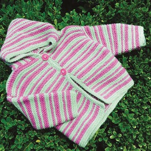 Easy Garter stitch baby hooded Jacket in  DK 8Ply Light worsted Fits 6- 9 months PDF Knitting Pattern Download- Beginners- straight needles