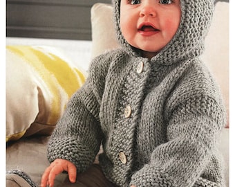 PDF KNITTING Pattern- Easy Baby Jacket with Hood 3 - 24 mths - Chunky Wool- includes shoes