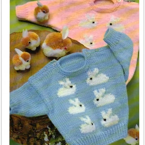 Baby Boy- Girl- Bunny Rabbit Pullover- sweater-Jumper- DK/8 Ply Light worsted wool-Easter  knitting pattern- download PDF