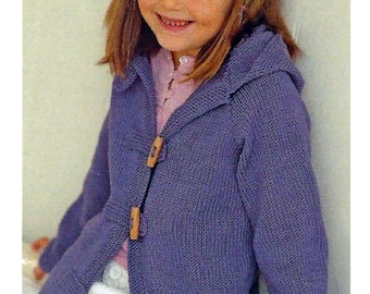 Girl Boys Easy Hooded Knit Coat Jacket 16- 26 in 0-5 years Download PDF Knitting Pattern-  Dk 8 Ply Light worsted yarn