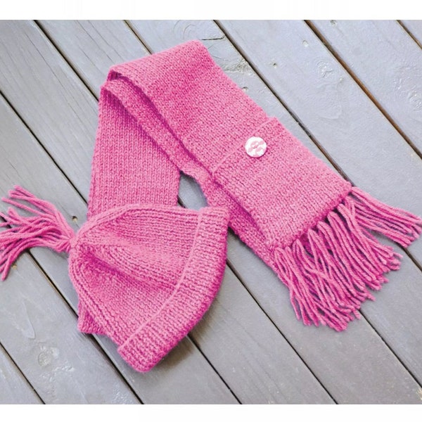 Childs Easy Quick Knit Scarf and Hat -DK/8PLY Knitting Pattern PDF Instant download