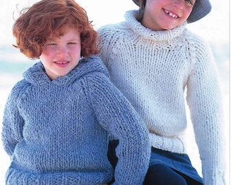 Child's Easy Super Chunky Roll Neck & Hooded sweaters Boy- Girl- Knitting Pattern Super chunky/Super bulky wool Download-22-32" ( 1-12y)