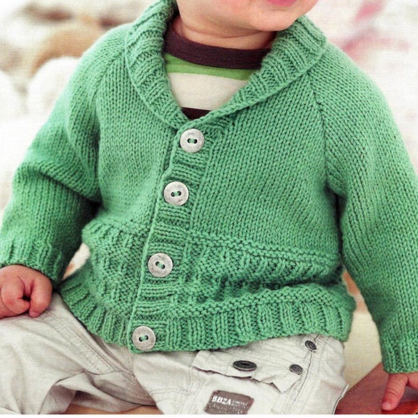 Easy Knit Raglan Cardigan Shawl Neck Textured Baby Children Girl Boy 16-26" 0-7 Years ~ DK wool or 8ply pdf instant download