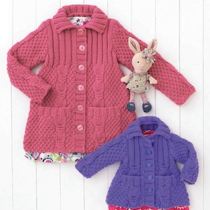 PDF Knitting Pattern- Girls Cable Chunky Coat- Instant download- fits 18-26 Ins (6m-7yrs)- Chunky wool