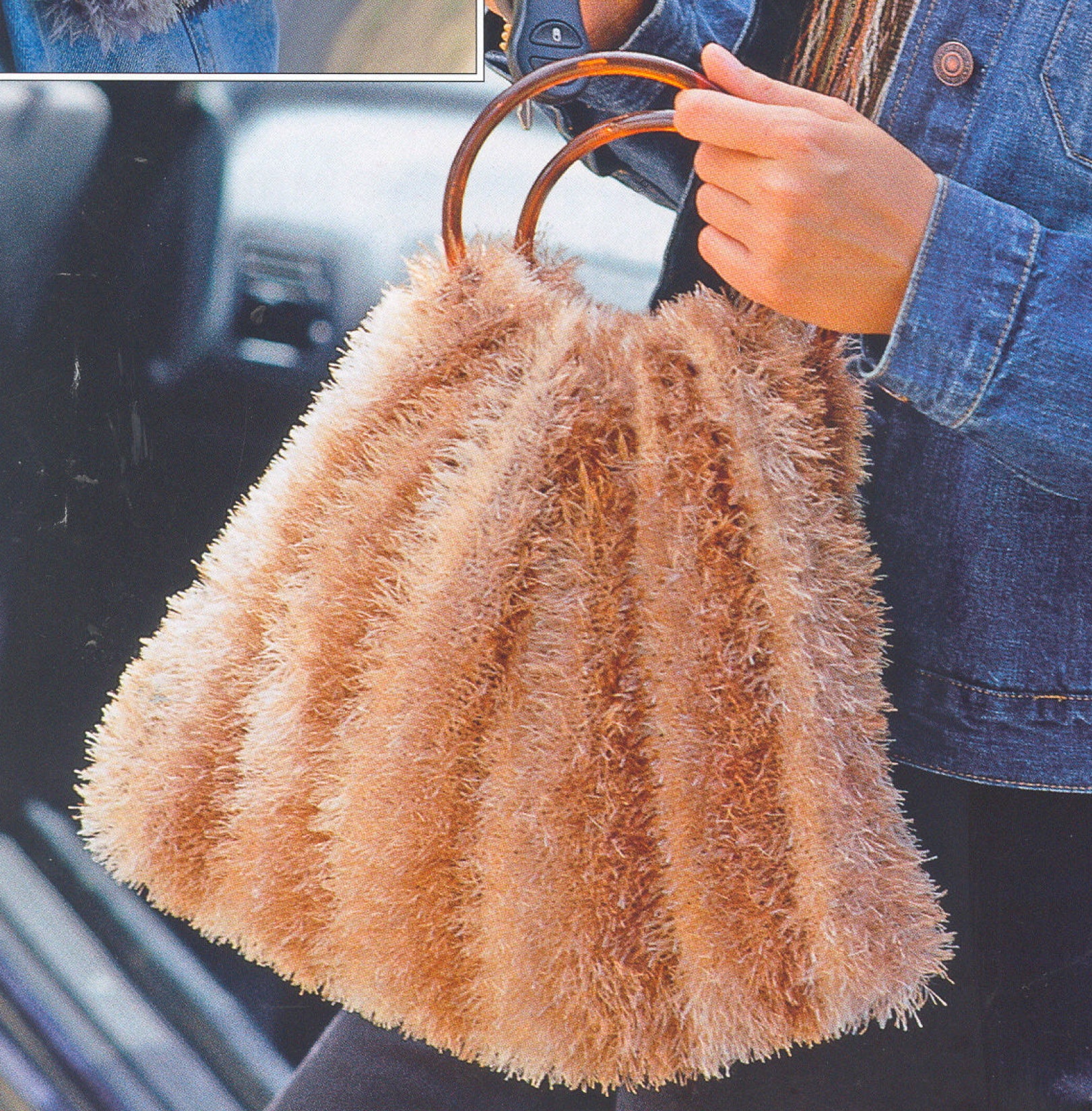 70s vintage faux fur leather boston bag