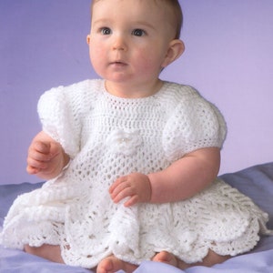 Baby Girl- crochet Pineapple dress- Puff sleeves- Lacy flower design in DK-8Ply-  Light worsted crochet pattern download PDF