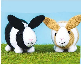 Baby Soft Toy Knitted Striped Bunny Rabbits in DK (8ply) wool to knit- measure 6.5"   PDF Knitting Pattern - Instant Download