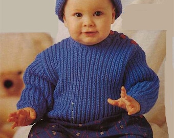Baby Ribbed Sweater Hat and Boots Knitting pattern- DK 8 PLY Light Worsted Wool and fits birth- 12 months Download PDF