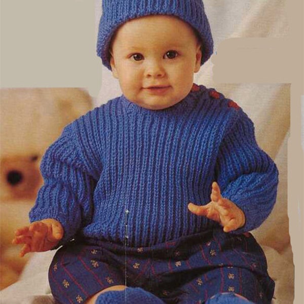 Baby Ribbed Sweater Hat and Boots Knitting pattern- DK 8 PLY Light Worsted Wool and fits birth- 12 months Download PDF