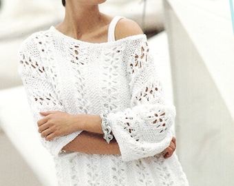 Ladies  Long Lace panel Sweater- Jumper  DK (8ply)Cotton  PDF Knitting Pattern Instant Download