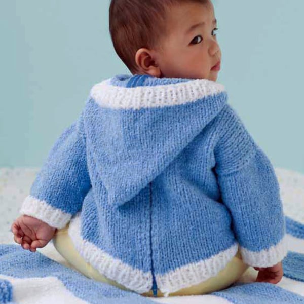 Baby Easy Knit- Zipped Back Hoody, Jacket- Fits  age6 - 18 Months, Knitting Pattern Instant Download