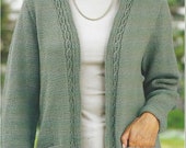 Easy V Neck Cardigan Jacket Edge to Edge Longline Optional Pockets Womens 32" - 50" DK 8 Ply Light Worsted pdf Knitting Pattern download