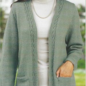 Easy V Neck Cardigan Jacket Edge to Edge Longline Optional Pockets Womens 32&quot; - 50&quot; DK 8 Ply Light Worsted pdf Knitting Pattern download