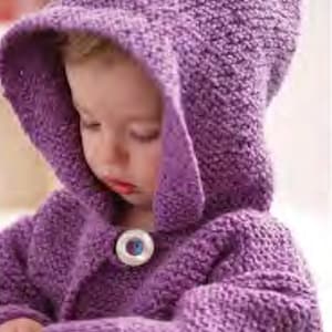 Easy Garter stitch baby hooded Jacket in Aran  10 ply Worsted yarn fits 6-18 months, knitting pattern download PDF