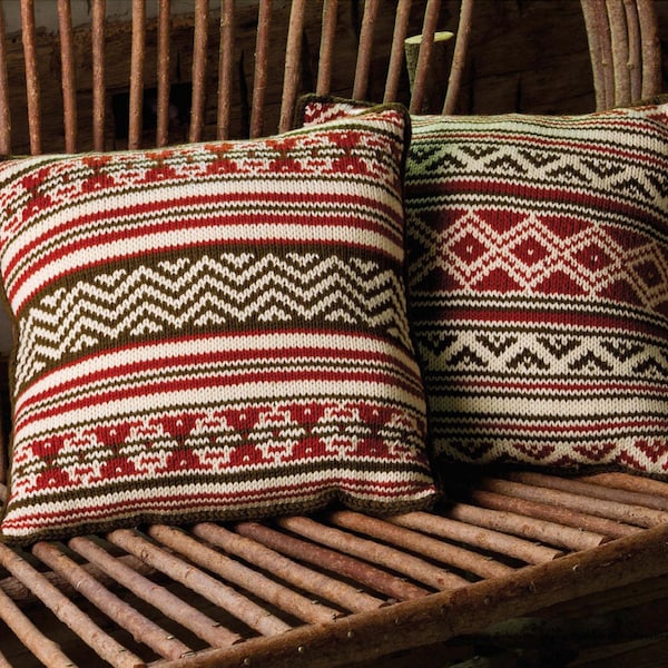 Knitted Native American cushion covers--16" square when complete -Aran wool- PDF Knitting Pattern-Instant Download