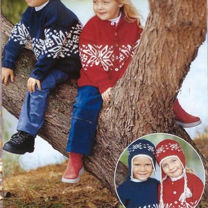 Children's Snowflake Fair Isle Icelandic style Jumper- Earflap Hat- Cardigan- Knitting Pattern DK (8Ply), Children 55-70cm Download PDF