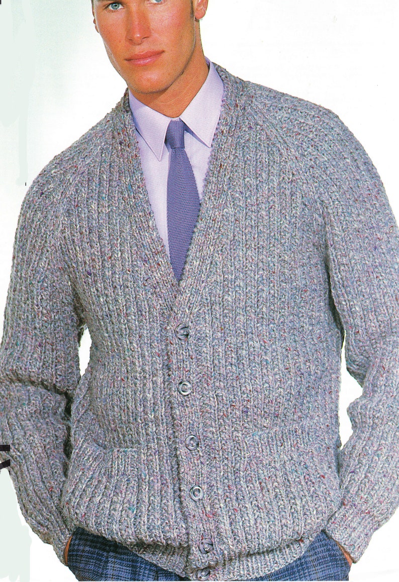 Man's Easy Knit Chunky Ribbed Cardigan With Pockets- Chest 34-44 Ins ...