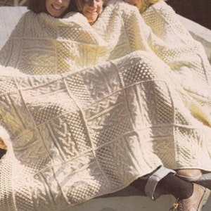 Vintage, Retro, Aran Blanket, Throw, Patchwork, Bedspread - Vintage Aran Knitting Pattern –  PDF  download Worsted Aran 10 ply yarn