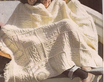 Vintage, Retro, Aran Blanket, Throw, Patchwork, Bedspread - Vintage Aran Knitting Pattern –  PDF  download Worsted Aran 10 ply yarn