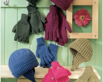 Easy Hat Helmet & Gloves Fingerless Mittens Knitting Pattern Family Kids Womens Baby Mens Children Knitting Pattern PDF Instant download