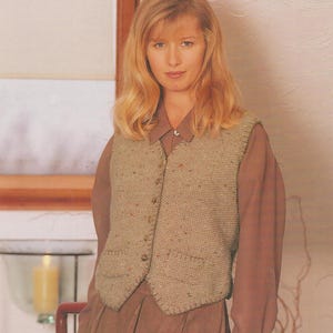 Woman&#39;s DK Moss Stitch Waistcoat with Pockets ~ V neck~ Button front Knitting Pattern- Simple pattern to knit in DK-8ply Yarn- Download PDF